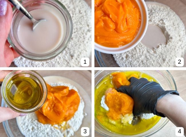 K&uuml;rbisbrot Teig kneten