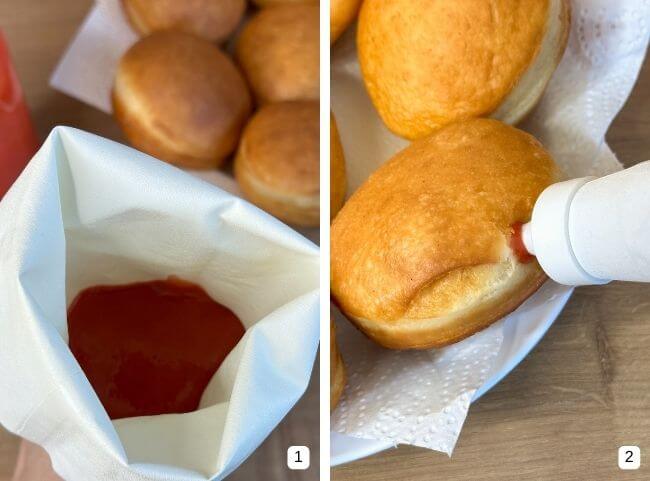 Pfannkuchen mit Marmelade bef&uuml;llen